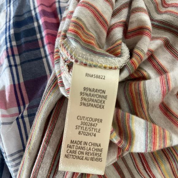 Max Studio blouse knit shirt top women's medium natural stripe tie front red tan - Picture 7 of 14